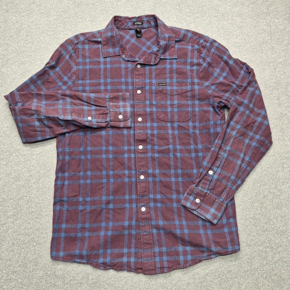 Volcom Flannel Shirt Mens Large Long Sleeve Plaid Button Up Modern Fit Cotton